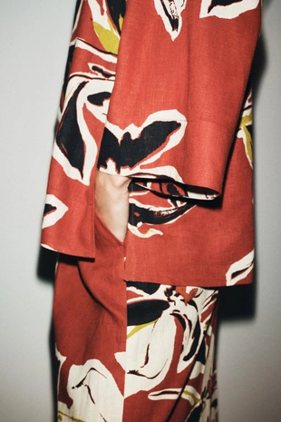 Брюки с цветочным принтом из льняной ткани- Заказать в России