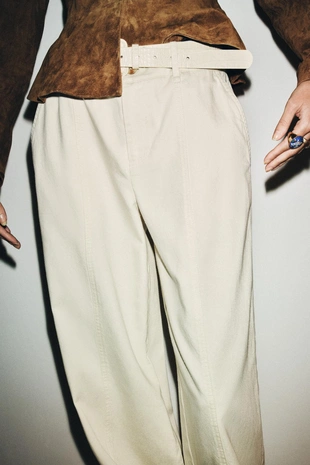 Брюки с широкими штанинами и ремнем- Заказать в России