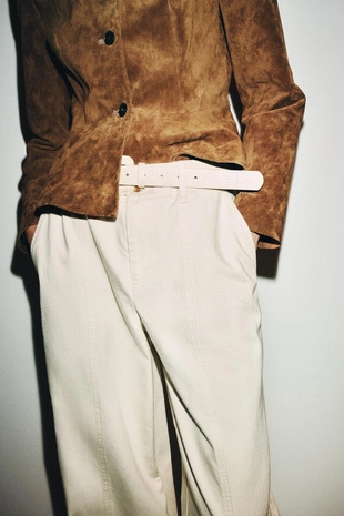 Брюки с широкими штанинами и ремнем- Заказать в России