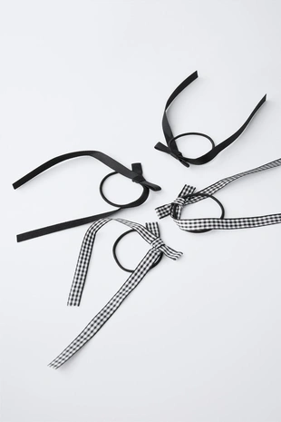Набор из четырех резинок для волос с бантиками в клетку виши