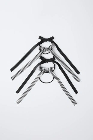 Набор из четырех резинок для волос с бантиками в клетку виши