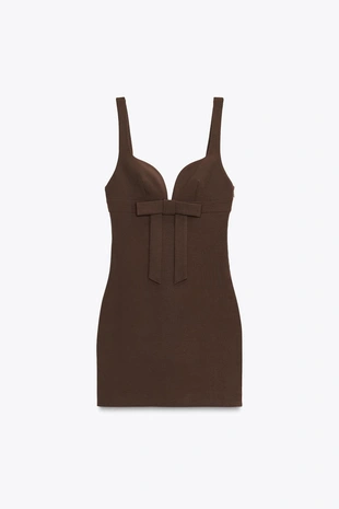 Короткое эластичное платье с бантом- Заказать в России