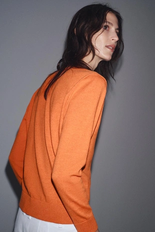 Однотонный джемпер с V-образным вырезом- Заказать в России