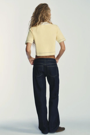 Вязаный жакет-поло с декоративной отстрочкой- Заказать в России