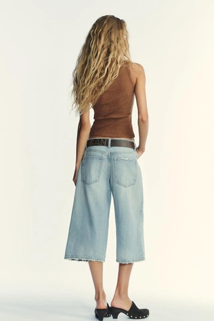 Джинсовые шорты-бермуды TRF с разрезами и низкой посадкой- Заказать в России