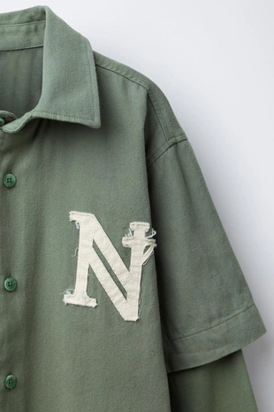 Green | 6085/660/500 - Zara Рубашка с двойными рукавами и нашивкой