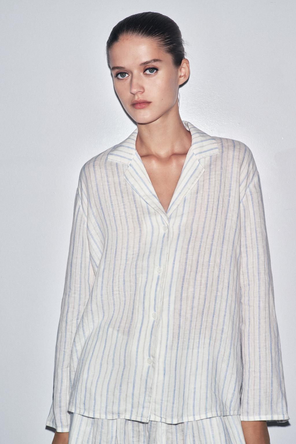 РУБАШКА В ПОЛОСКУ ИЗ ЛЬНЯНОЙ ТКАНИ — ZW COLLECTION