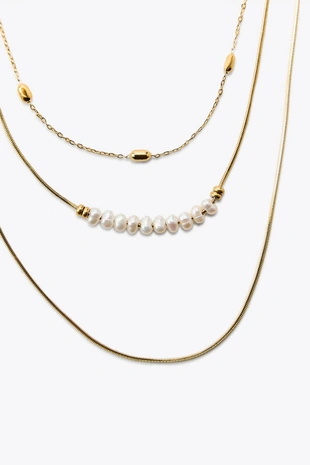 Набор из трех водонепроницаемых цепных ожерелий с жемчугом- Заказать в России