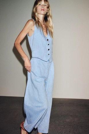 Льняной комбинезон-жилет- Заказать в России