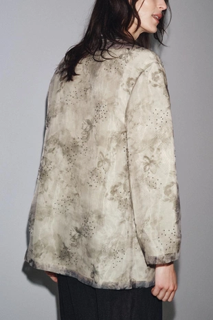 Кимоно из органзы с принтом и бусинами- Заказать в России