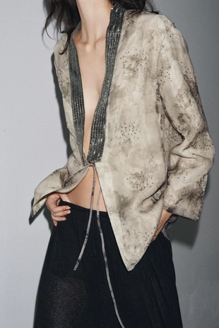 Кимоно из органзы с принтом и бусинами- Заказать в России