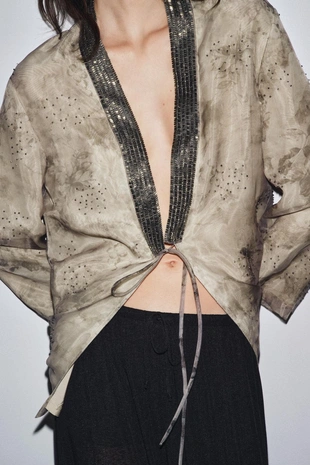 Кимоно из органзы с принтом и бусинами- Заказать в России
