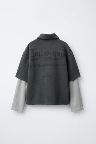 Anthracite grey | 2795/645/807 - Zara Рубашка из флиса с двойными рукавами и эффектом стирки