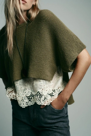 Комбинированный трикотажный джемпер- Заказать в России