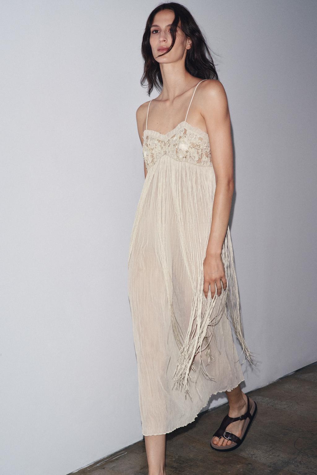 EMBROIDERED FRINGED COMBINATION DRESS