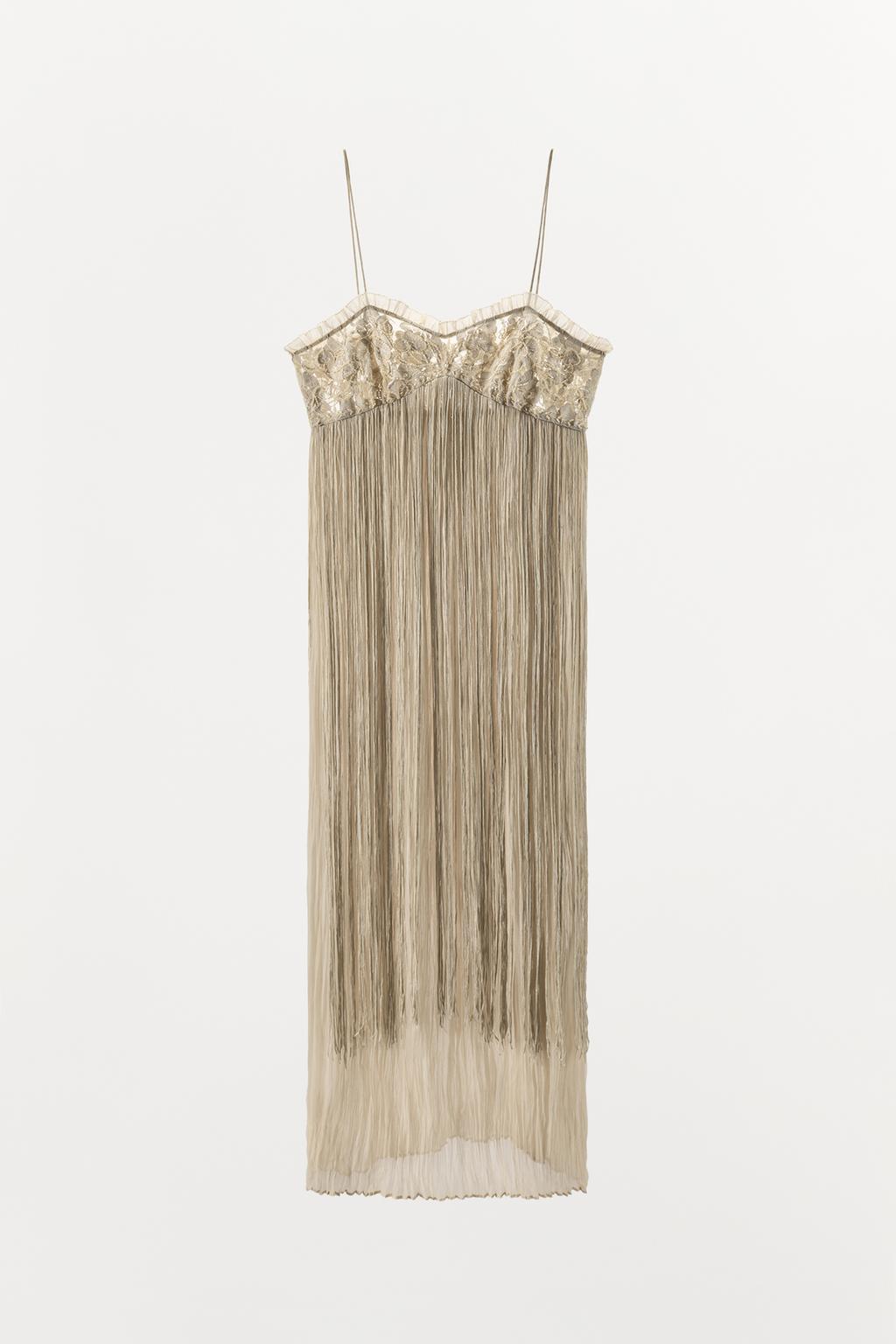 EMBROIDERED FRINGED COMBINATION DRESS