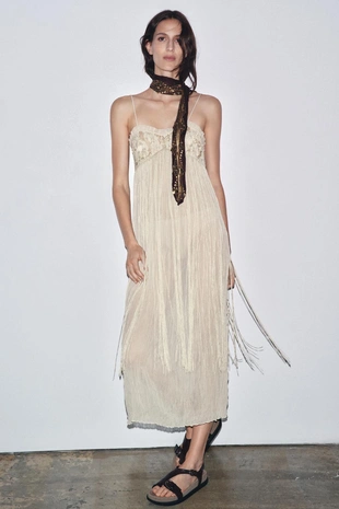 EMBROIDERED FRINGED COMBINATION DRESS- Заказать в России