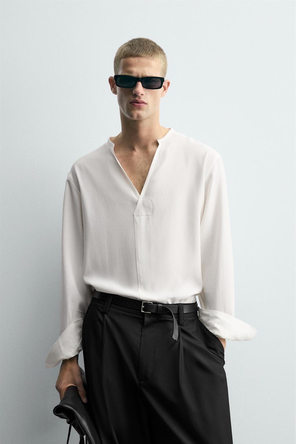 РУБАШКА RELAXED FIT ИЗ СТРУЯЩЕЙСЯ ТКАНИ