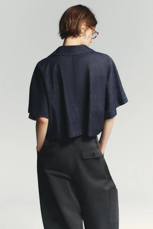 Джинсовая рубашка TRF с воротником поло- Заказать в России