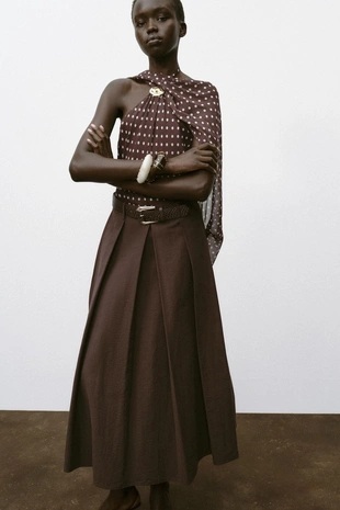 Юбка-клеш миди с ремнем- Заказать в России