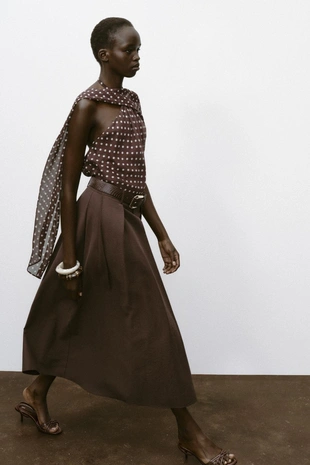 Юбка-клеш миди с ремнем- Заказать в России