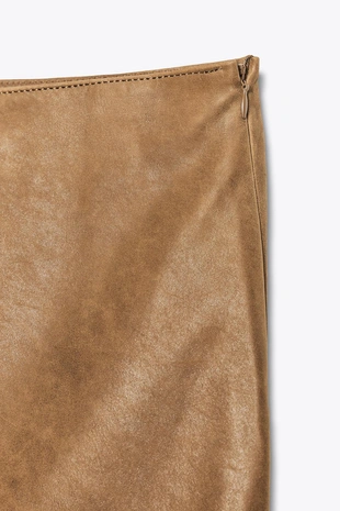 Асимметричная кожаная юбка миди- Заказать в России