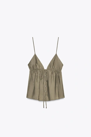 Топ из струящейся ткани на бретелях- Заказать в России