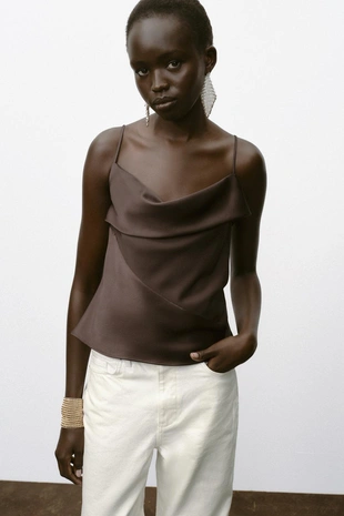 Топ в бельевом стиле из комбинированного атласа- Заказать в России