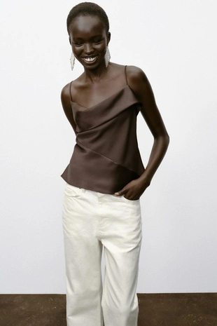 Топ в бельевом стиле из комбинированного атласа- Заказать в России