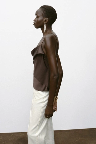 Топ в бельевом стиле из комбинированного атласа- Заказать в России