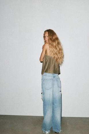 Топ из струящейся ткани с пуговицами и бретелями- Заказать в России