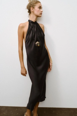 Атласное платье миди с открытой спиной- Заказать в России