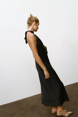 Атласное платье миди с открытой спиной- Заказать в России