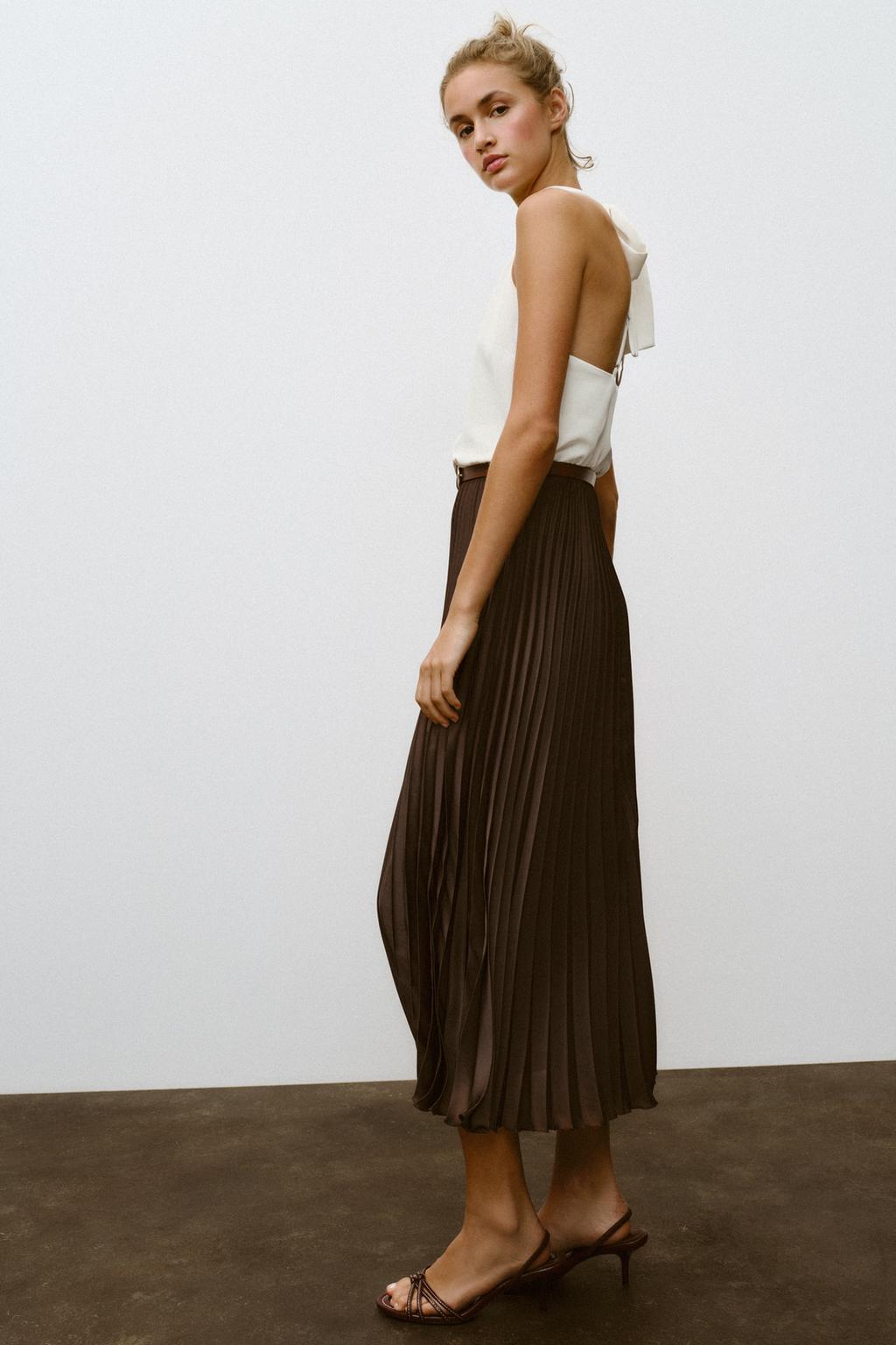 エリサ Zara Плиссированное платье миди - Цвет коричневый - brown | 8462/335