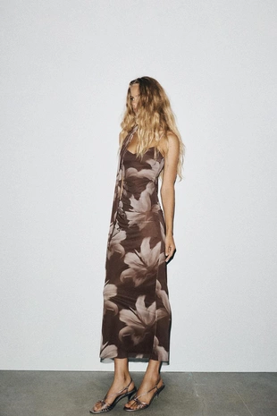 Платье-миди с принтом из тюля с платком- Заказать в России