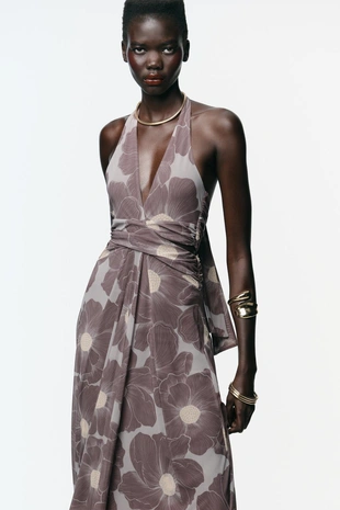 Длинное платье из тюля с принтом и вырезами- Заказать в России