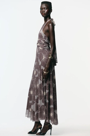 Длинное платье из тюля с принтом и вырезами- Заказать в России