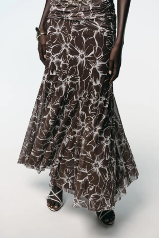 Длинное платье из тюля с узором и воротником халтер- Заказать в России