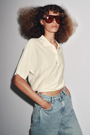 Трикотажный топ-поло с короткими рукавами- Заказать в России