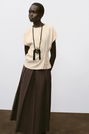 Топ из струящейся ткани со шнурком- Заказать в России