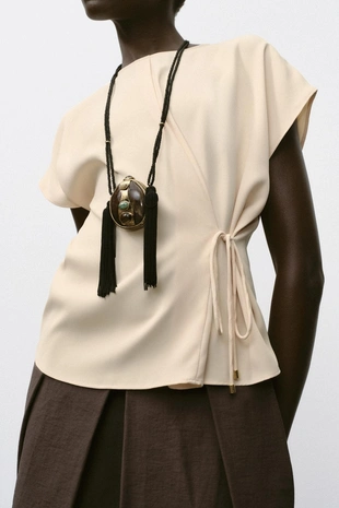 Топ из струящейся ткани со шнурком- Заказать в России