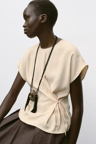 Топ из струящейся ткани со шнурком- Заказать в России