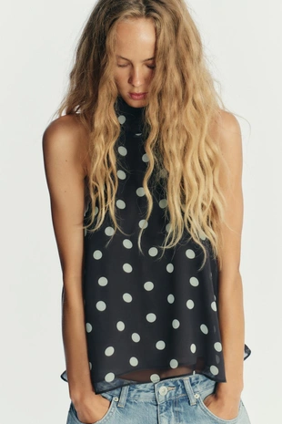 Топ в горошек с горловиной халтер- Заказать в России