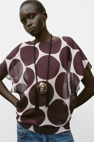 Полупрозрачный топ в горошек- Заказать в России