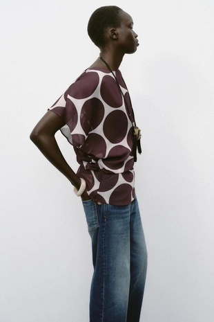 Полупрозрачный топ в горошек- Заказать в России