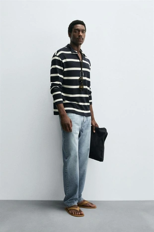 Жаккардовое поло в полоску- Заказать в России