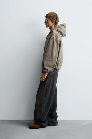 Куртка из ткани с эффектом потертости с капюшоном