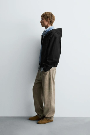 Куртка с капюшоном из ткани с эффектом потертости- Заказать в России