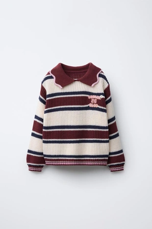 Трикотажный джемпер поло в полоску с вышивкой- Заказать в России