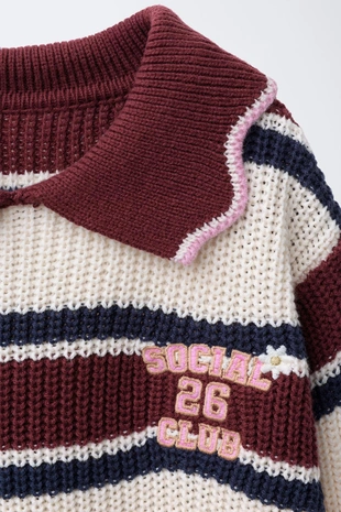 Трикотажный джемпер поло в полоску с вышивкой- Заказать в России